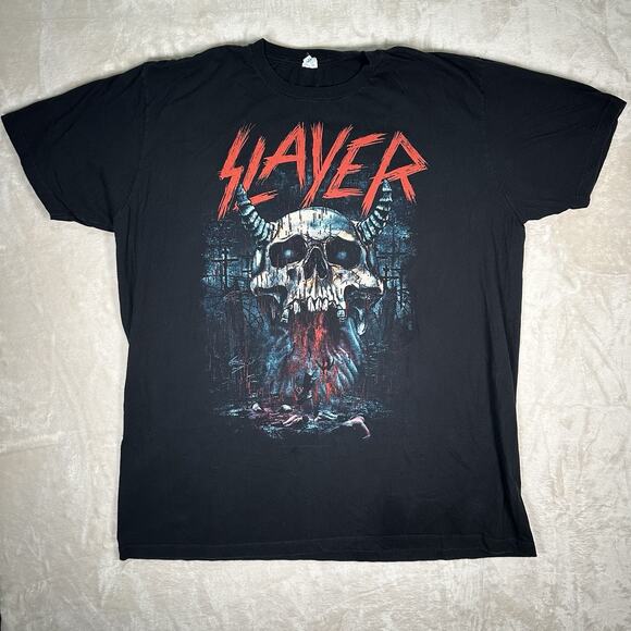 Vintage Slayer Band Horned Skull Black Shirt Men’s Size XXL Pacific Tag Y2K - Picture 1 of 6